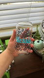 16oz Glass Can Leopard Name